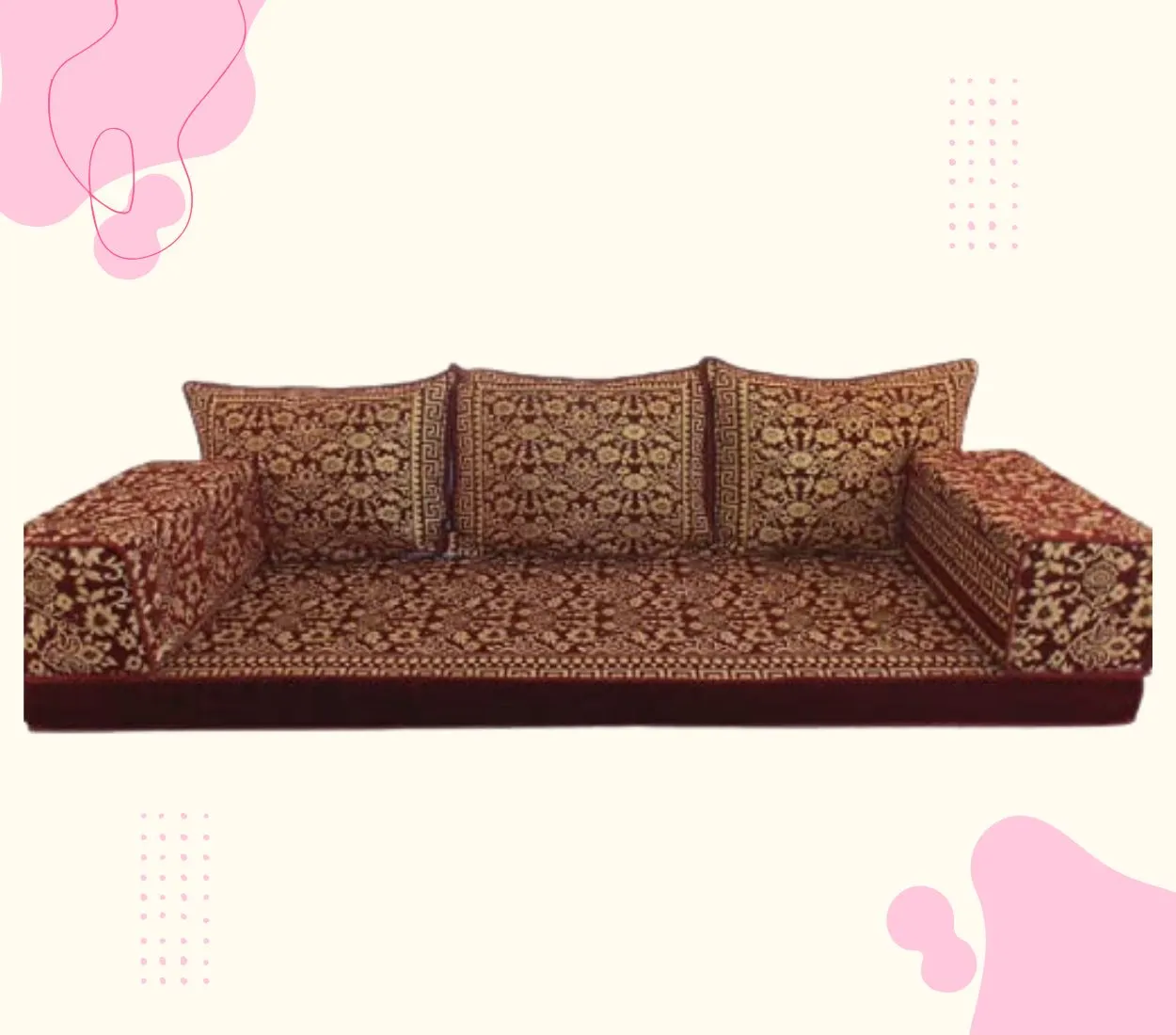 The Arabic Majlis Sofa is a beautiful and unique piece of furniture. It is made from high-quality materials and construction.