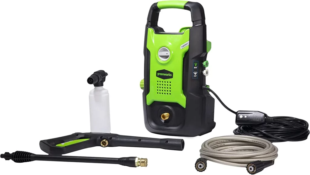 Greenworks Pressure Washer comes with a variety of attachments and a user-friendly manual, so you can get started cleaning right away.