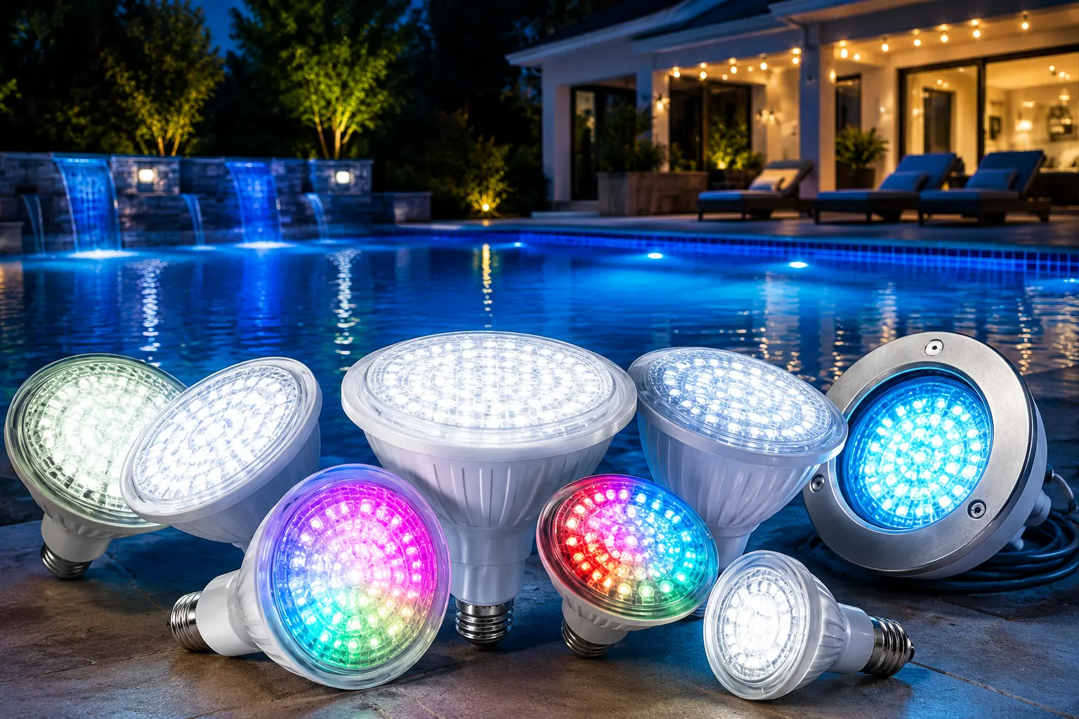 Vibrant LED Pool Lights at Night