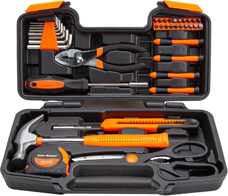 CARTMAN 39-Piece Household Hand Tool Set with Orange Plastic Toolbox S