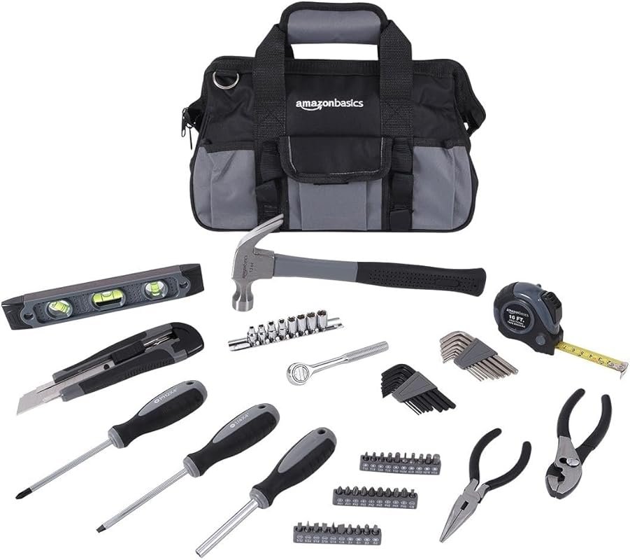 Amazon Basics 65-Piece Home Repair Tool Kit with Carrying Bag and Sock