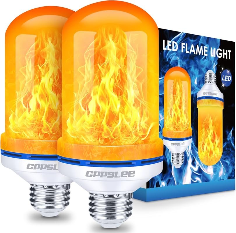 CPPSLEE Upgraded LED Flame Light Bulbs, 4-Mode Flickering Fire Bulbs f