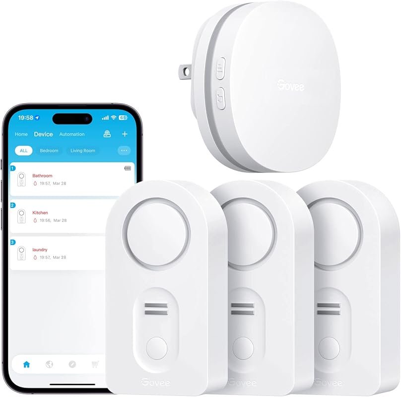 Govee WiFi Water Leak Detector 3-Pack, 100dB Adjustable Alarm with App