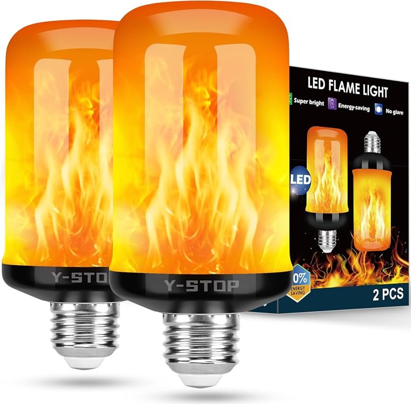 Y-STOP Upgraded LED Flame Light Bulbs, 4-Mode Flickering Fire Bulb for