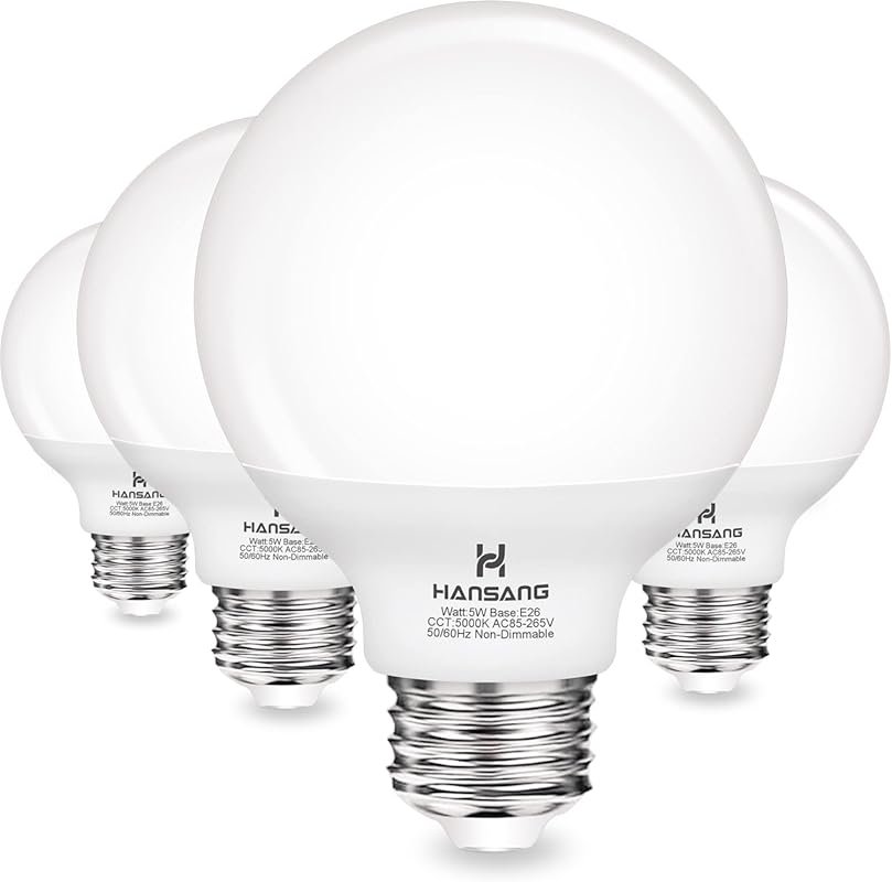 G25 LED Globe Vanity Bulbs, 5000K Daylight, 60W Equivalent, Eye-Friend