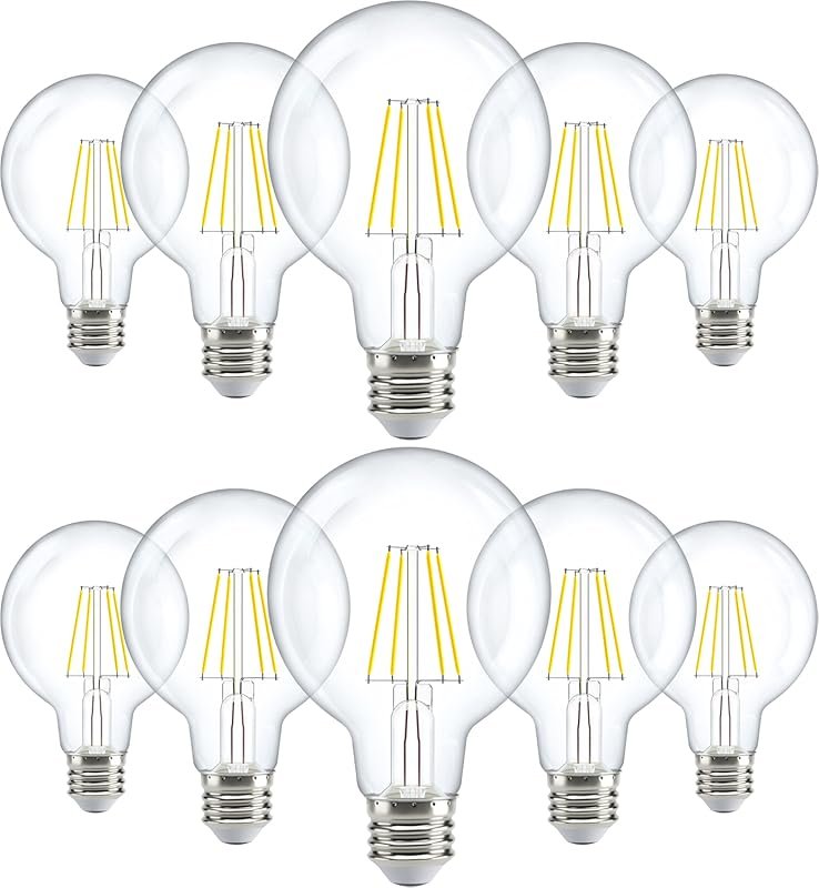 G25 LED Filament Edison Globe Bulbs, 3000K Warm White, Dimmable, 60W E