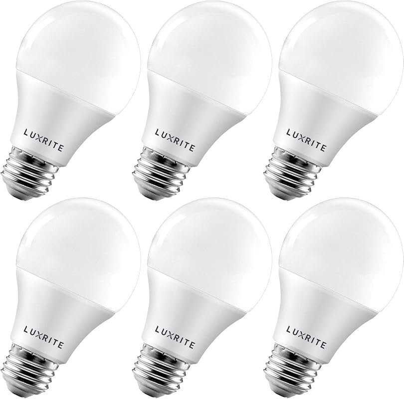 LUXRITE A19 Dimmable LED Bulbs, 60W Equivalent, 3000K Soft White, 6 Pa