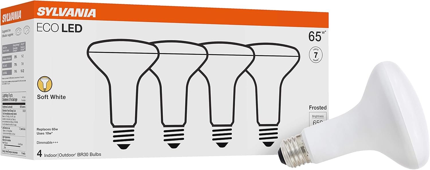 SYLVANIA ECO BR30 LED Bulb, Dimmable Soft White 2700K, 4-Pack