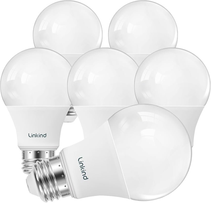 Linkind A19 LED Light Bulbs, Dimmable, 60W Equivalent, 2700K, E26, 6-P