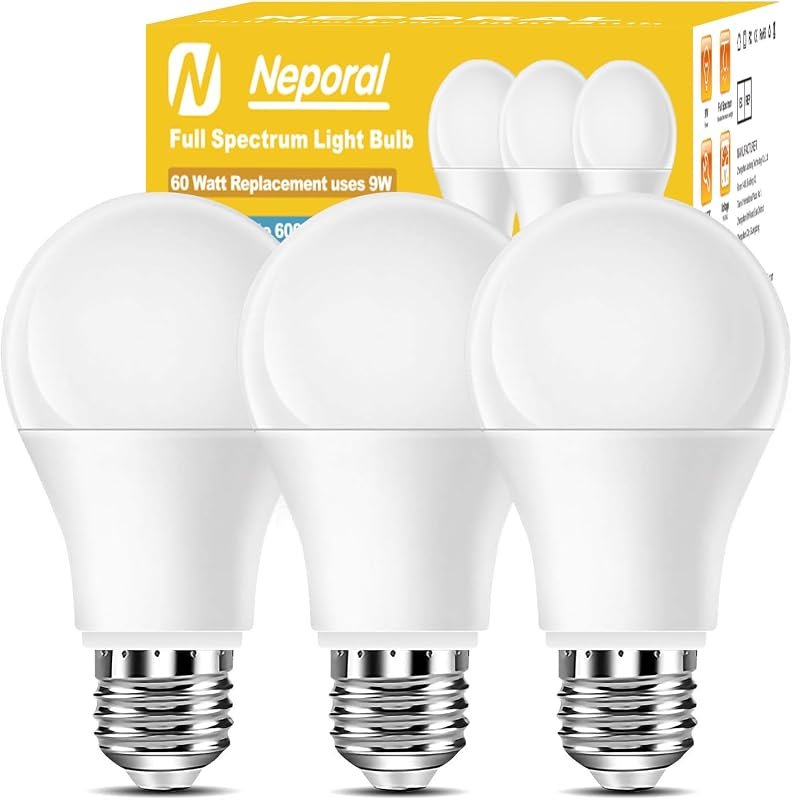 Full Spectrum A19 LED Light Bulbs, 6000K Natural Sunlight, 60W Equival