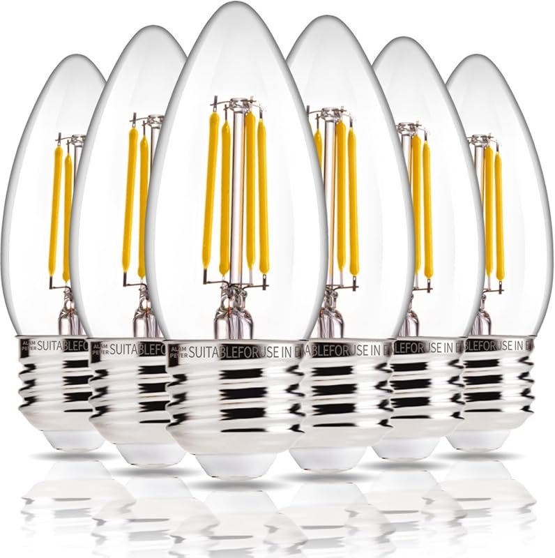 ALAMPEVER Chandelier Light Bulbs, 60W Equivalent, Dimmable, 2700K Soft