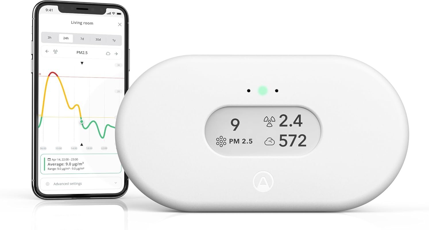 Airthings 2960 View Plus Air Quality Monitor with Radon, PM, CO2, VOC,