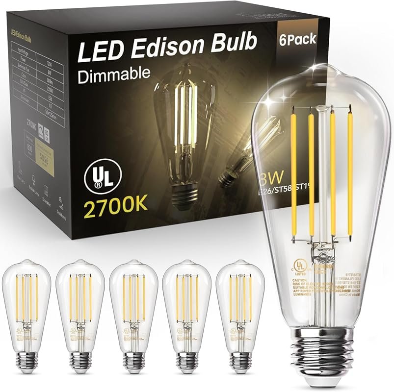 TJOY Vintage Edison LED Bulbs, 60W Equivalent, Dimmable, 2700K Warm Wh
