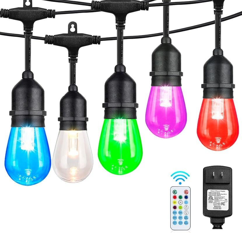 48FT RGB Outdoor String Lights, Waterproof Shatterproof Edison Bulbs w