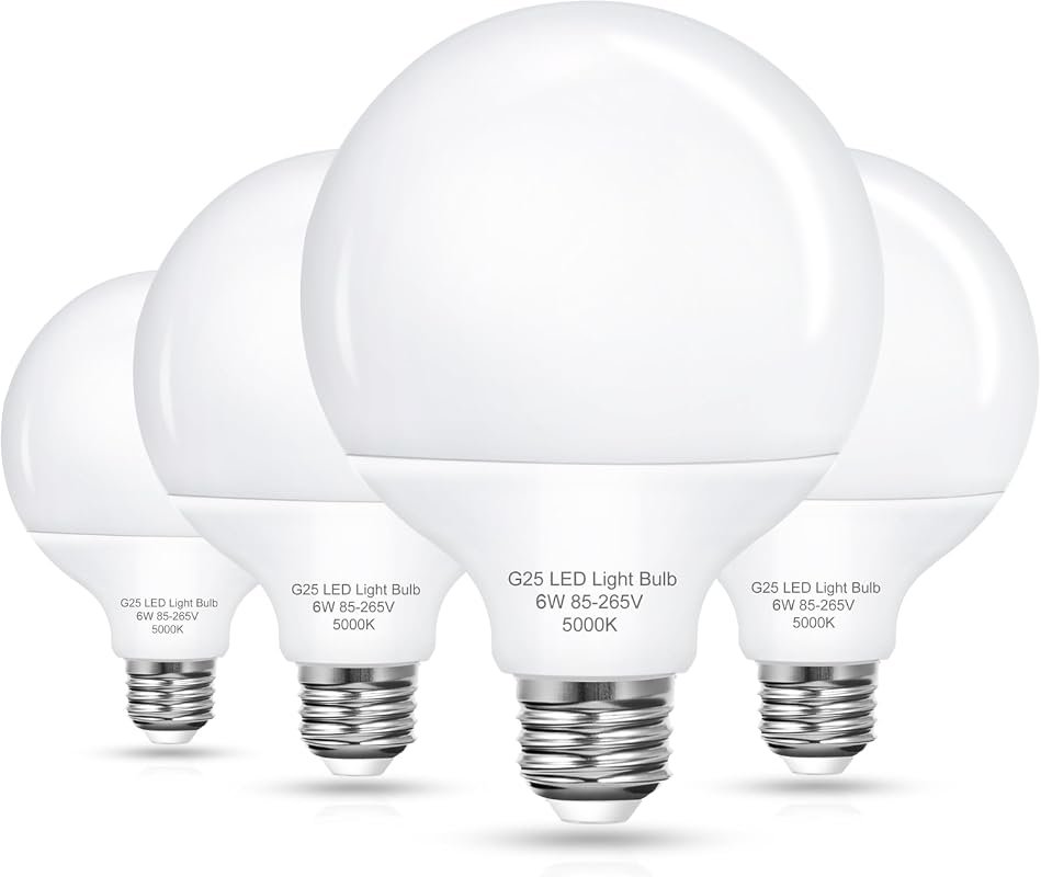 EvaStary G25 LED Globe Bulbs, 60W Equivalent, 5000K Daylight, CRI85+, 