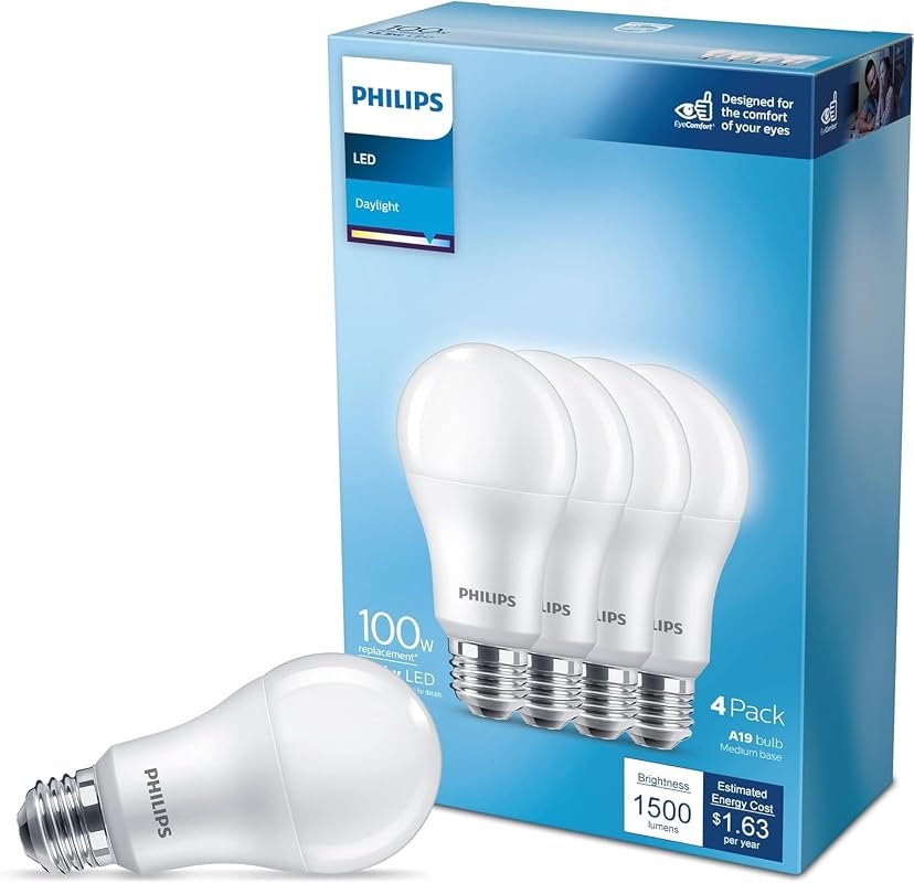 Philips LED Basic A19 4-Pack Frosted Non-Dimmable Daylight Bulbs with 