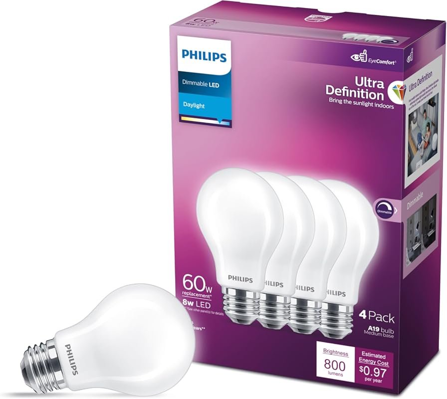 Philips LED 40W A19 4-Pack Ultra Definition Dimmable Soft White Flicke