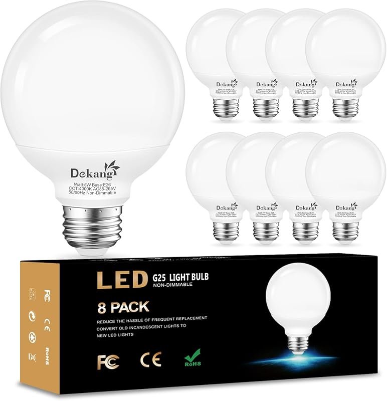 LED Vanity Globe Bulbs, 60W Equivalent, 4000K Daylight, E26 Base, 8-Pa