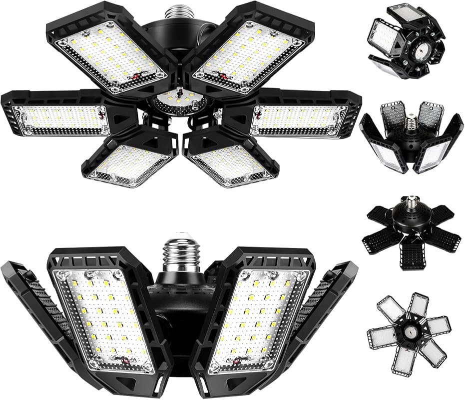 LED Garage Lights 2 Pack, 180W 18000LM, 6500K, 6+1 Deformable Panels f
