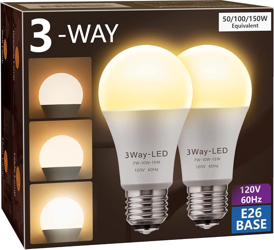Briignite 3-Way LED Light Bulbs, 50/100/150W Equivalent, Warm White 30