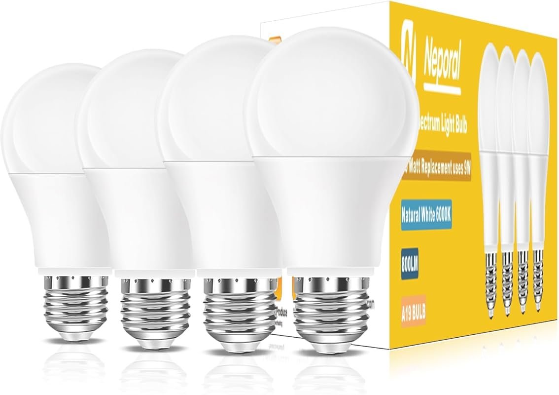Full Spectrum A19 LED Light Bulbs, 6000K Natural Sunlight, 60W Equival