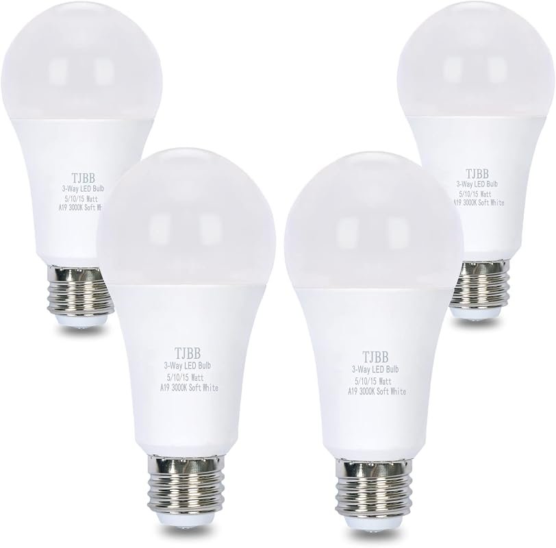 TJBB 3-Way LED Bulbs, A19 E26, 50/100/150W Equivalent, Soft White 3000