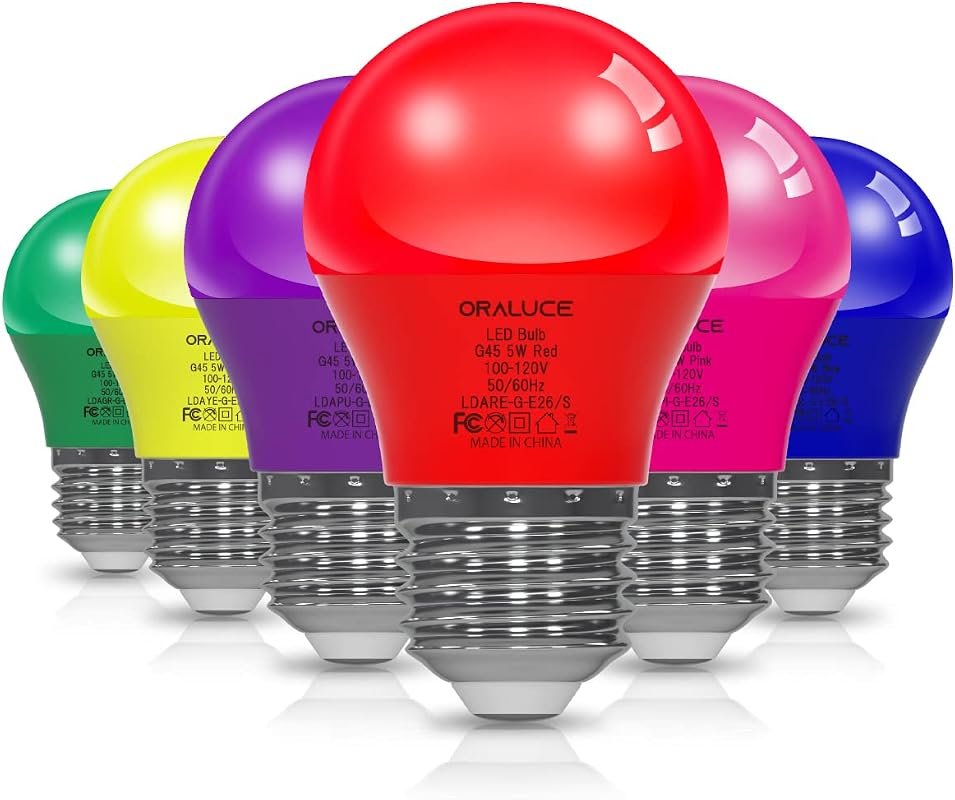ORALUCE 6-Color Porch Light Bulb, A15 LED, 40W Equivalent, E26 Base, 6