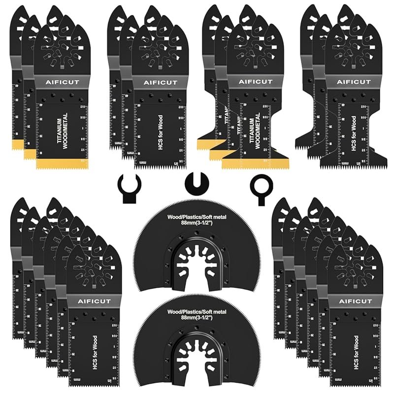 AIFICUT 26-Piece Titanium Oscillating Saw Blade Set for Wood, Metal, a
