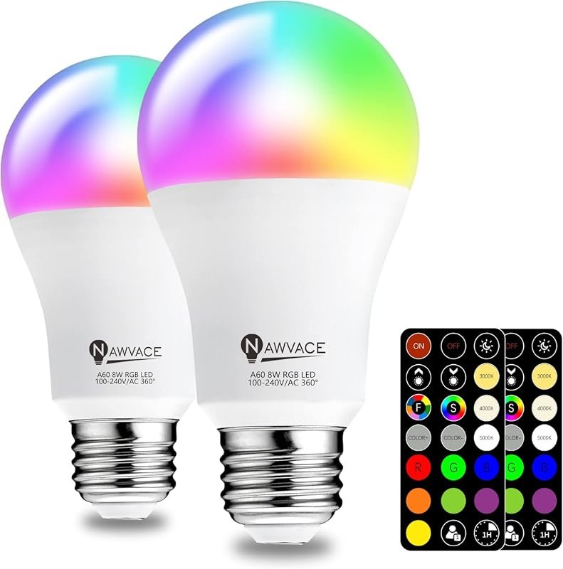 RGB LED Color Changing Bulb with Remote, 60W Equivalent, Dimmable E26 