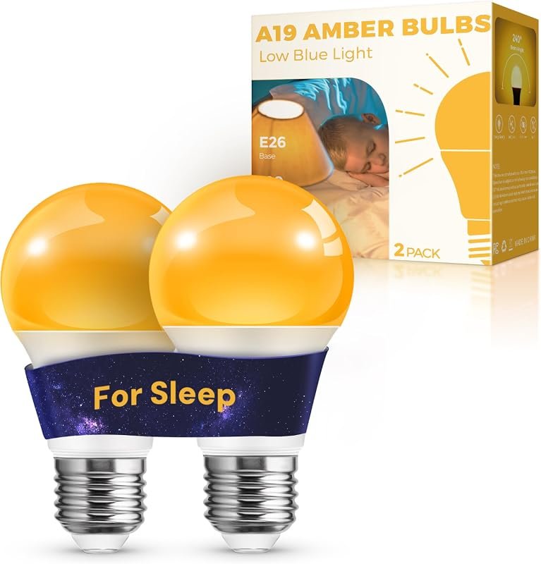 LOHAS LED Sleep Aid Amber A19 Bulbs, Blue Light Blocking, 1800K Warm L