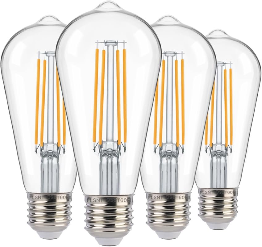 FLSNT Dusk to Dawn ST19 Outdoor Sensor LED Bulbs, 7W 2700K, 4 Pack
