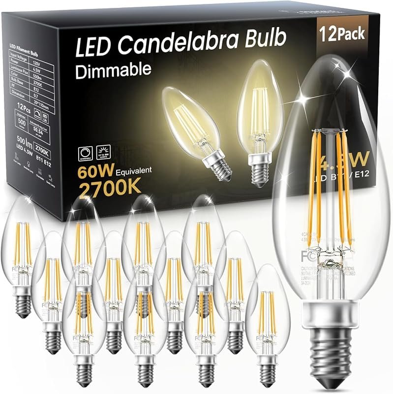 TJOY Dimmable Candelabra LED Bulbs, 60W Equivalent, 2700K Soft Warm Wh