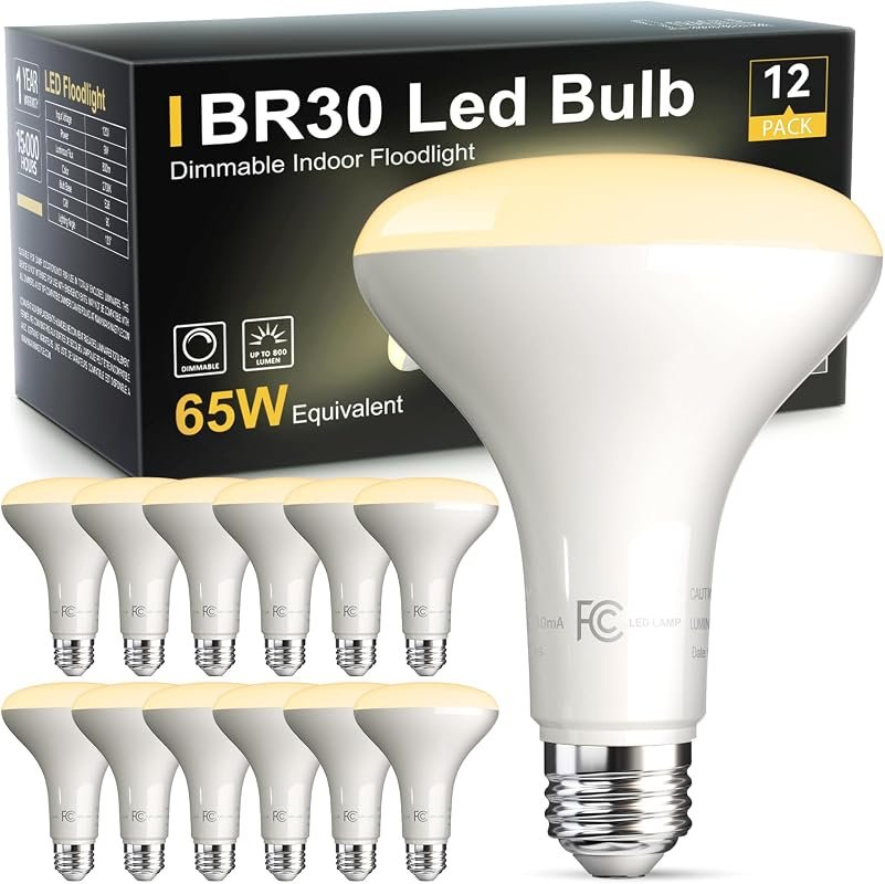 TJOY BR30 LED Flood Bulbs, 12-Pack Dimmable Recessed Lights, 2700K Sof