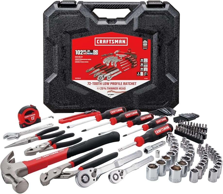CRAFTSMAN 102-Piece Home and Car Tool Kit with Sockets, Wrenches, Hamm