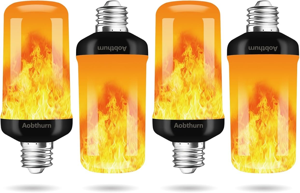 aobthurn Flame Light Bulbs, 4-Mode LED Flickering Fire Bulbs for Hallo