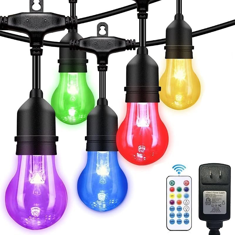 144FT RGB Outdoor String Lights, Dimmable Shatterproof Edison Bulbs wi