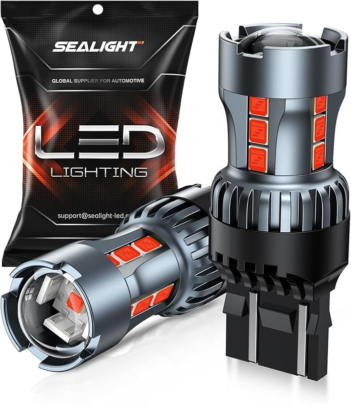 SEALIGHT 7443 7440 Red LED Brake Light Bulbs, Projector Tail Stop Park