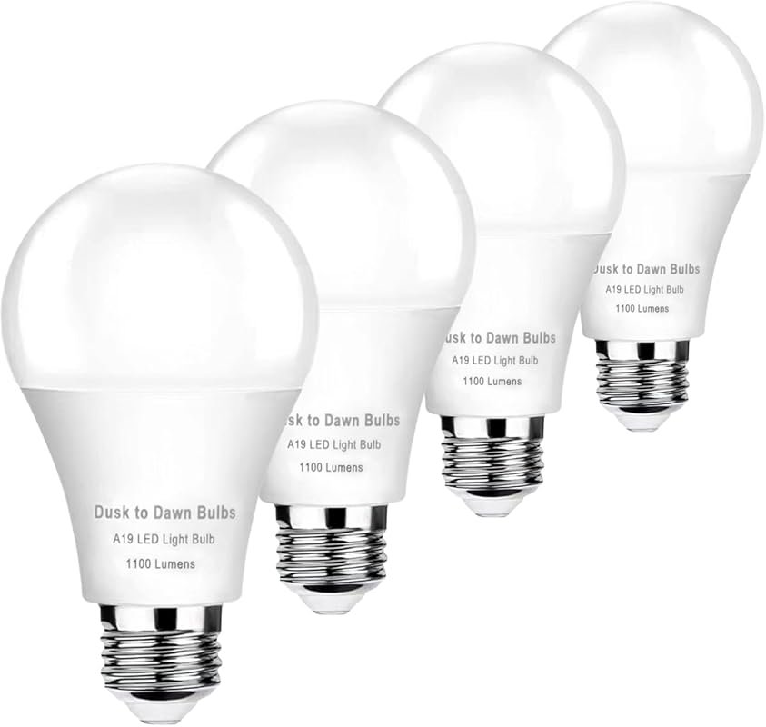 Dusk to Dawn Outdoor A19 LED Bulbs, 75W Equivalent, 5000K, 4 Pack