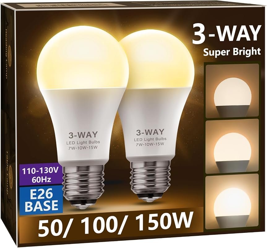 Briignite 3-Way LED Light Bulbs, Soft White 3000K, 50/100/150W Equival