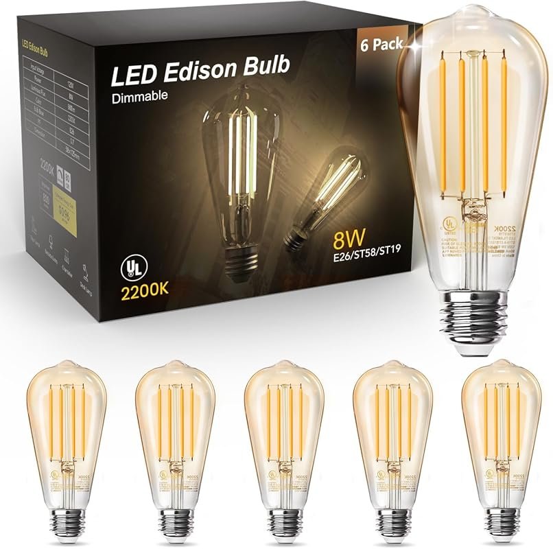 TJOY Vintage Edison LED Bulbs, 60W Equivalent, Dimmable, 2200K Amber S