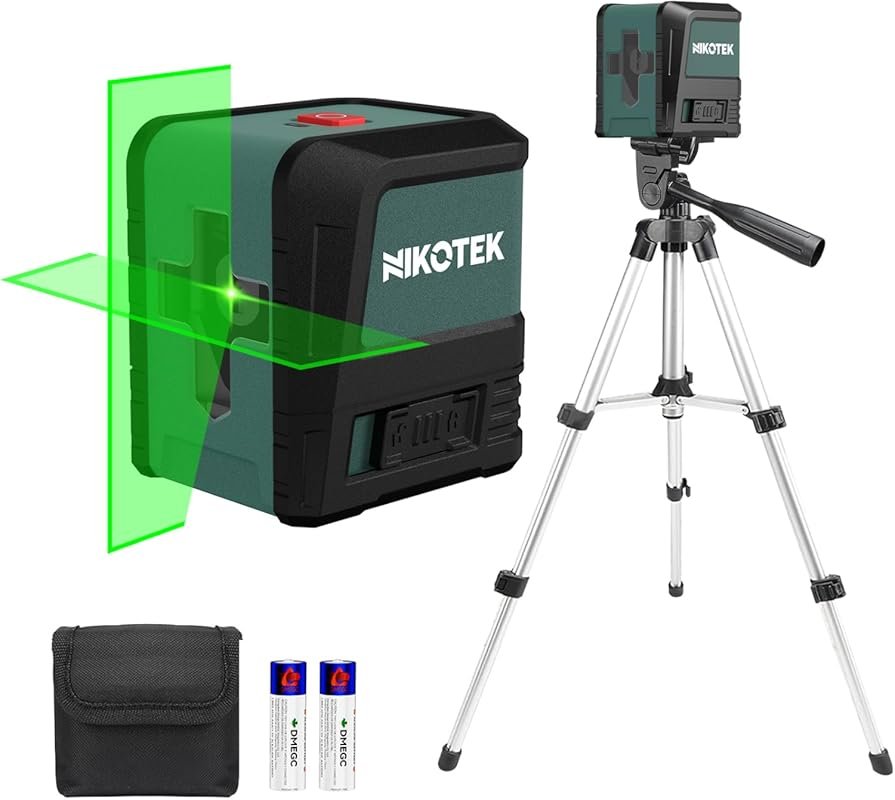 Nikotek Green Crossline Laser Level with Tripod, Self-Leveling, Carryi
