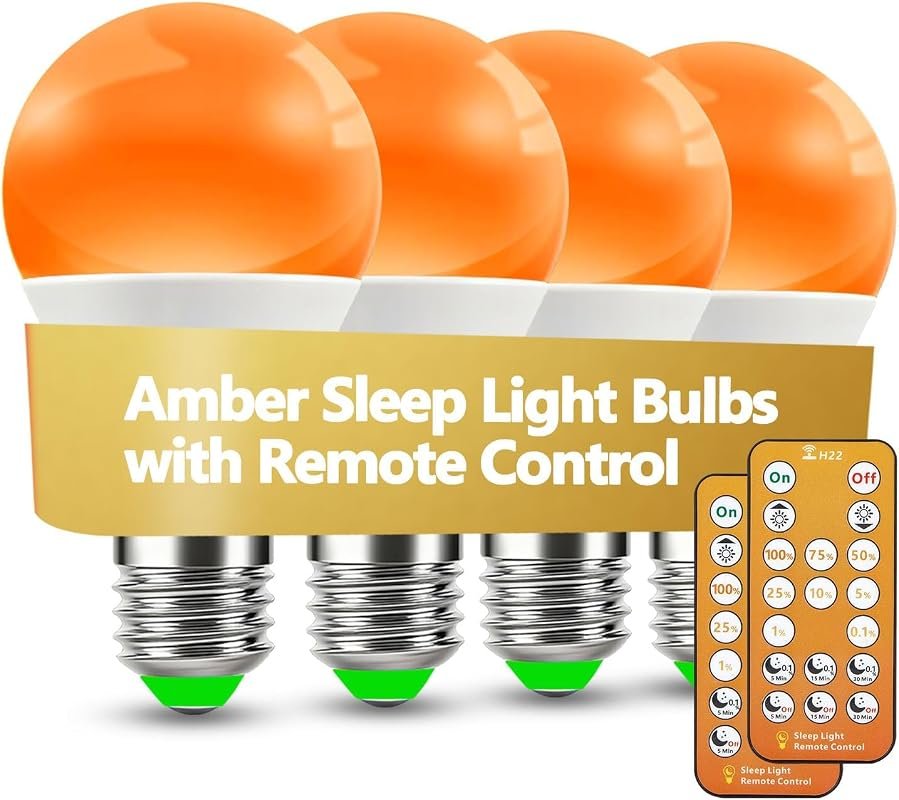 Amber Sleep Light Bulb with Remote, 1600K Blue Light Blocking A19 E26 