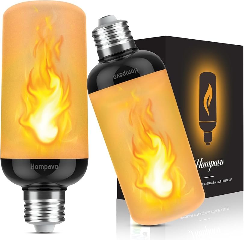 Hompavo Gen2 LED Flame Light Bulbs, Realistic 4-Mode Flickering Fire E