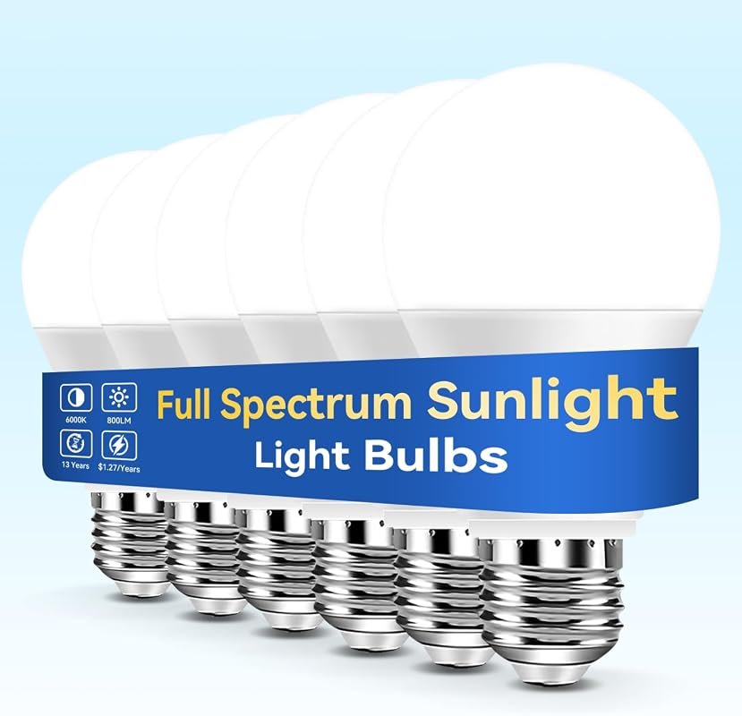 Neporal Full Spectrum LED Light Bulbs, 6000K Daylight, 60W Equivalent,