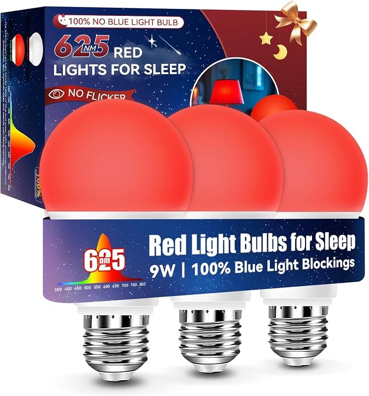 Neporal 625nm Red Light Bulbs for Sleep, 9W Blue Light Blocking, A19 6
