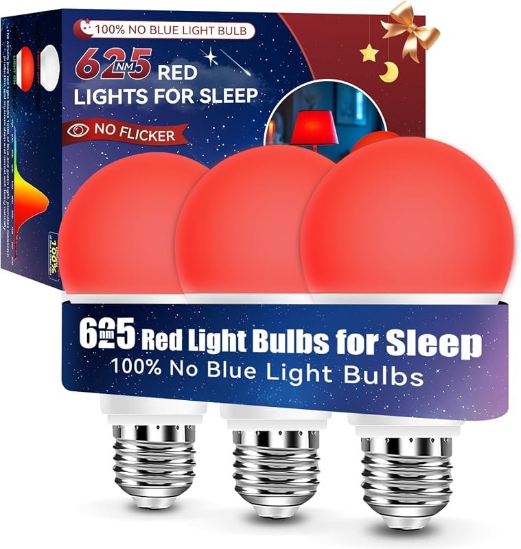 Neporal Red Light Bulbs for Sleep, 9W 625nm Blue Light Blocking, A19 6
