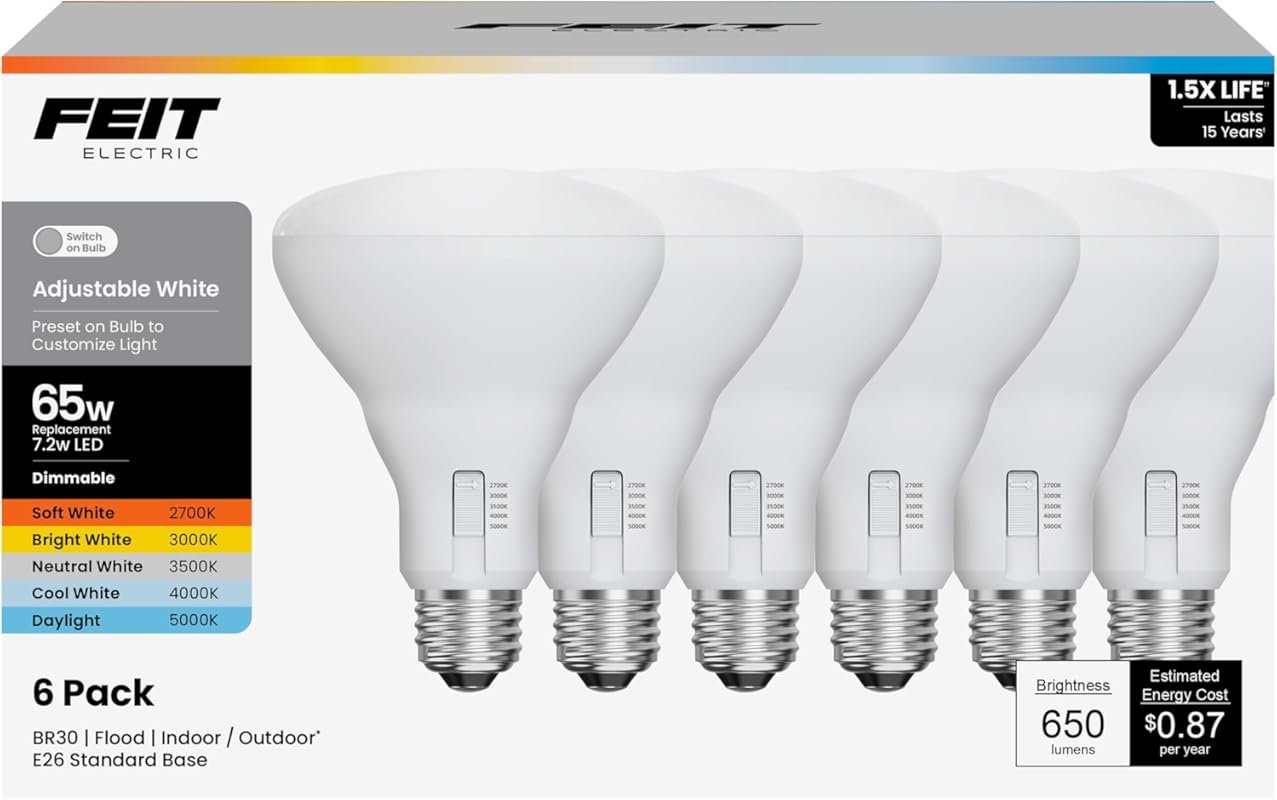 Feit Electric BR30 Dimmable LED Flood Bulb, 65W Equivalent, 5CCT Adjus