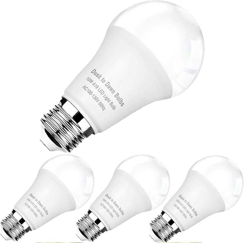 Dusk to Dawn Outdoor A19 LED Bulbs, 75W Equivalent, 5000K, 4 Pack
