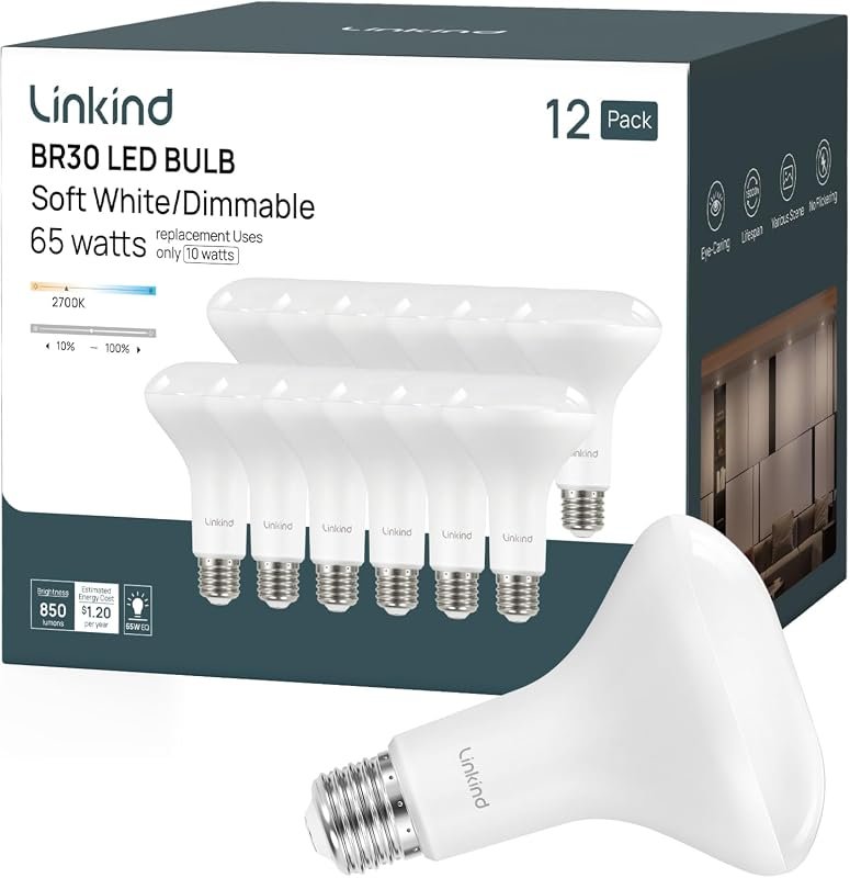 Linkind BR30 Dimmable LED Flood Bulbs, 65W Equivalent, 2700K Soft Whit
