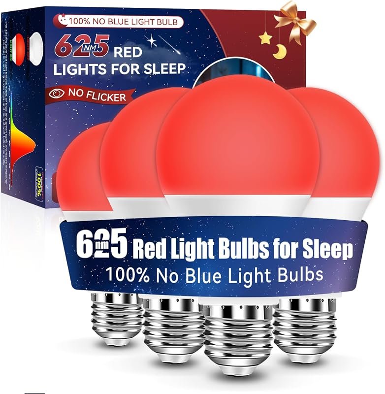 Neporal 625nm Red Light Bulbs for Sleep, 9W Blue Light Blocking, A19 6